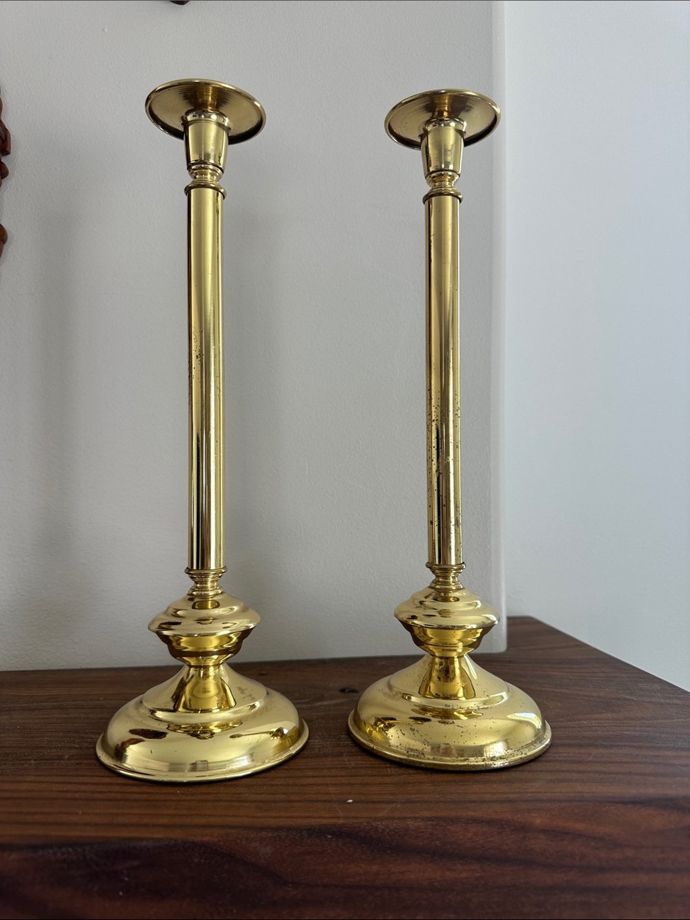 13” Tall Vintage Brass Candlestick Pair - Gold Finish Home Accent- Mid Century